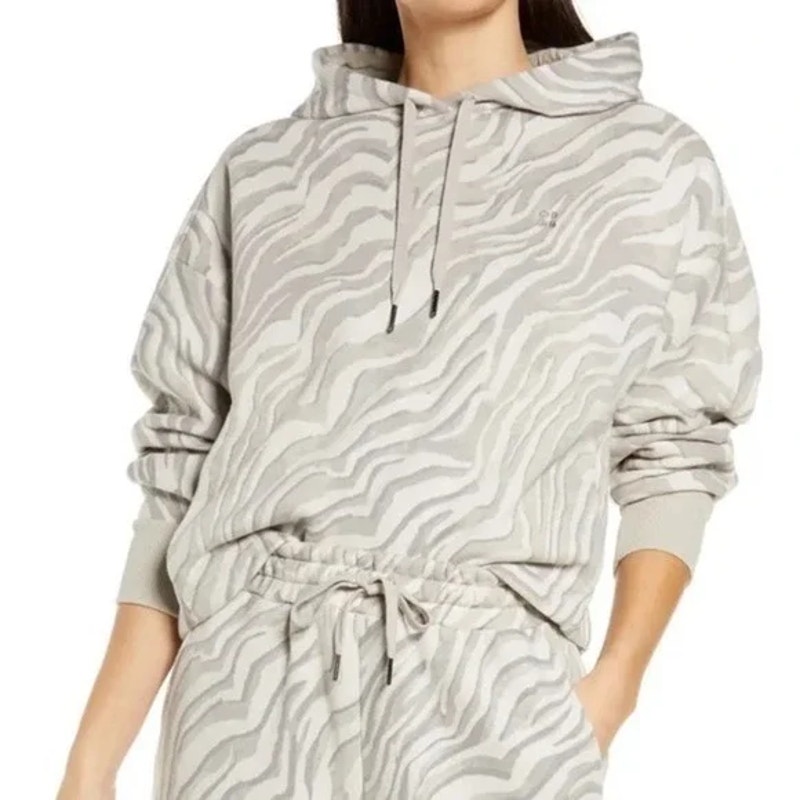 Sweaty Betty Essentials Hoody Hoodie Womens Xxl Light Grey Zebra Print